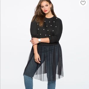 Elloqui Pearl embellished sweatshirt with tulle